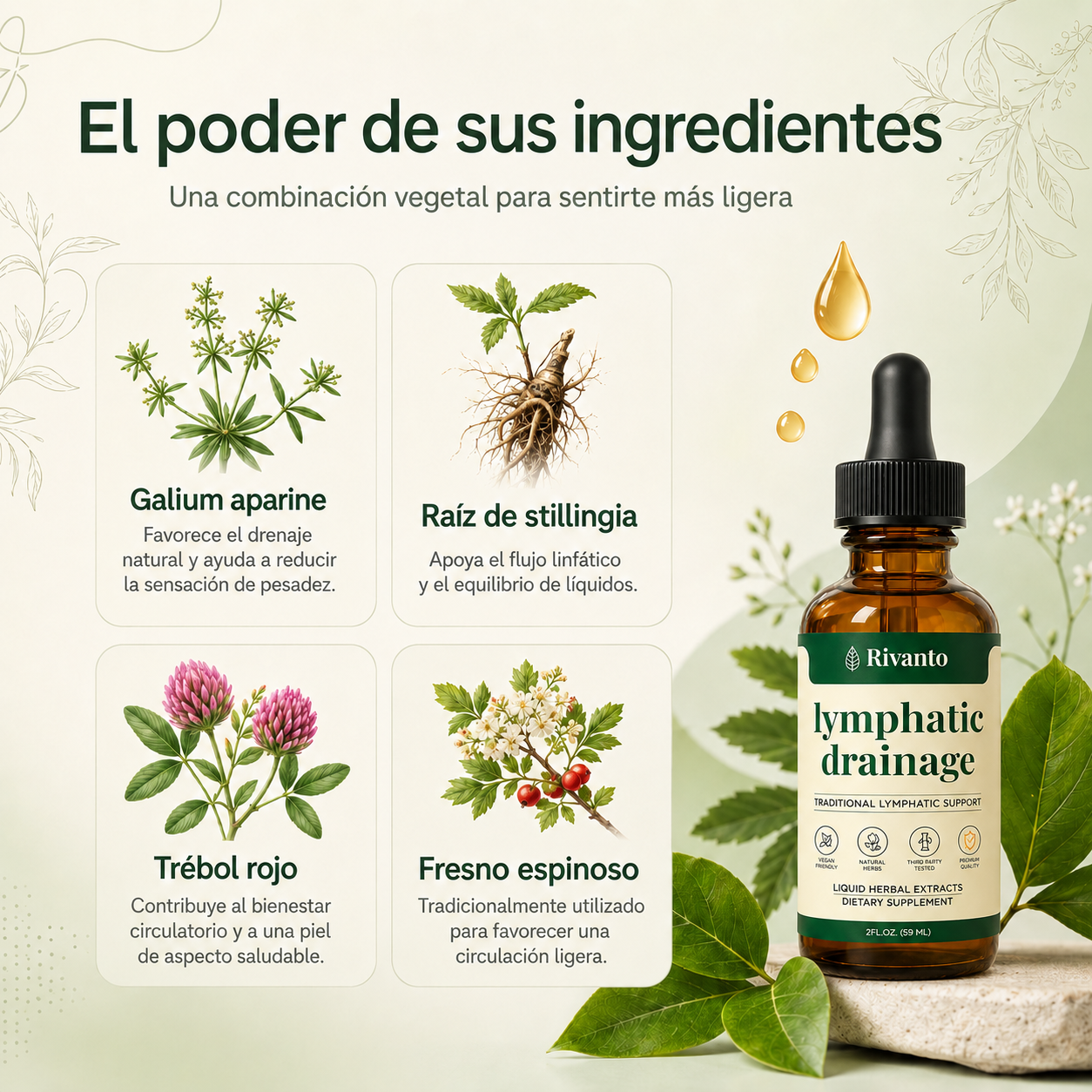 Gotas naturales para favorecer el drenaje linfático y reducir la hinchazón